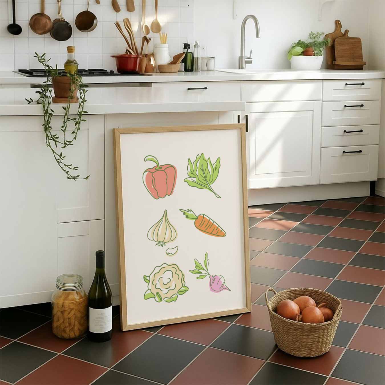 Vrolijke Groente Illustratieposter-WallArtistic