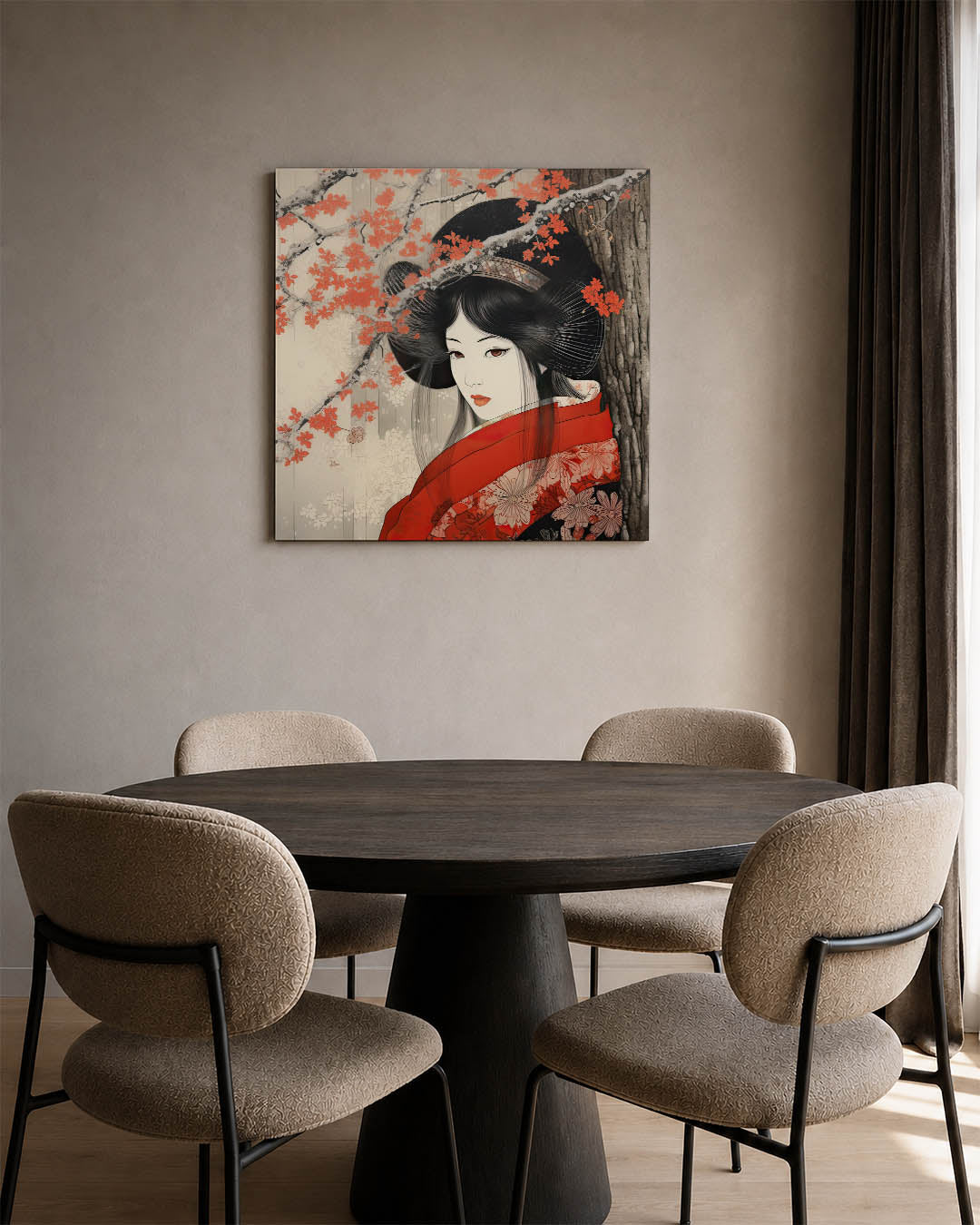 Elegante vrouw en bloesem Kunstwerk