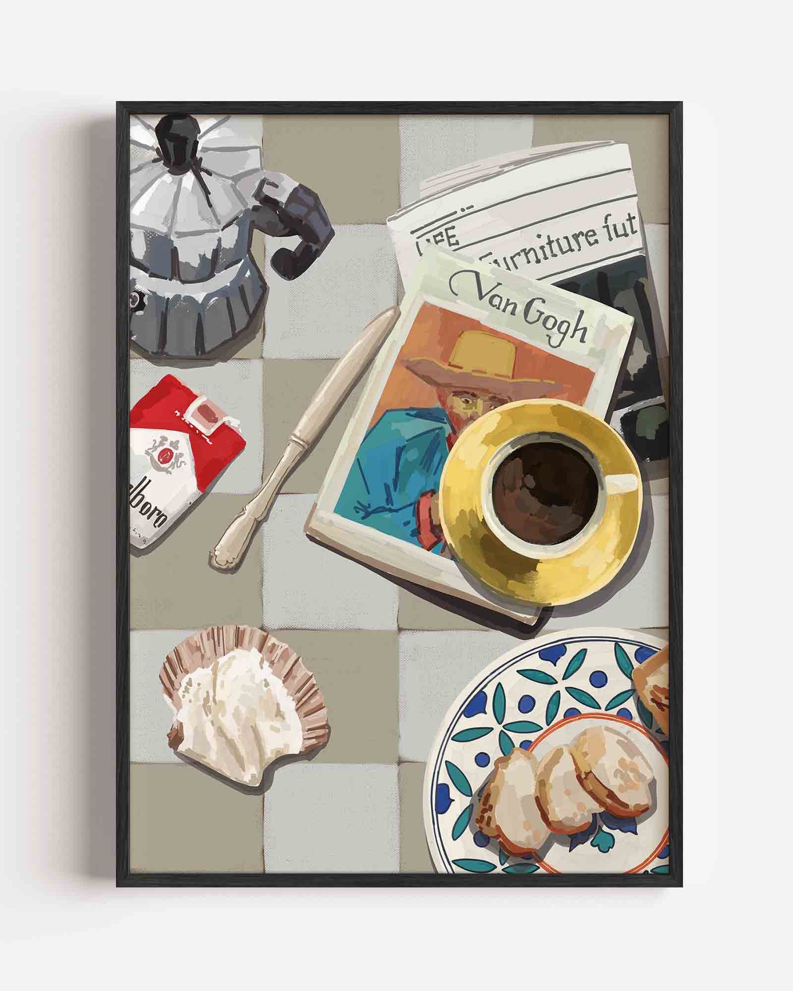 Ontbijttafel met krant Poster