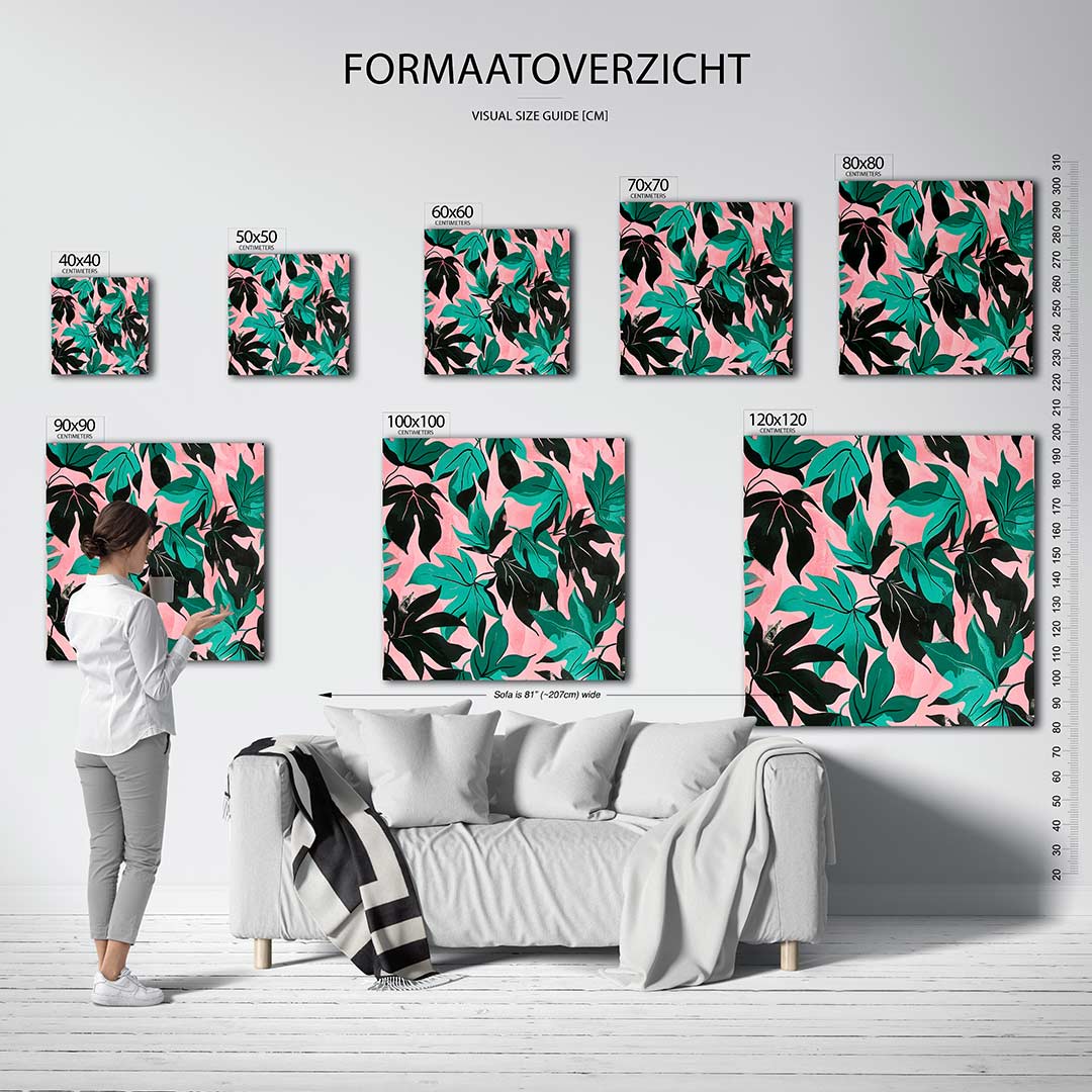 Bladmotief op roze Kunstwerk