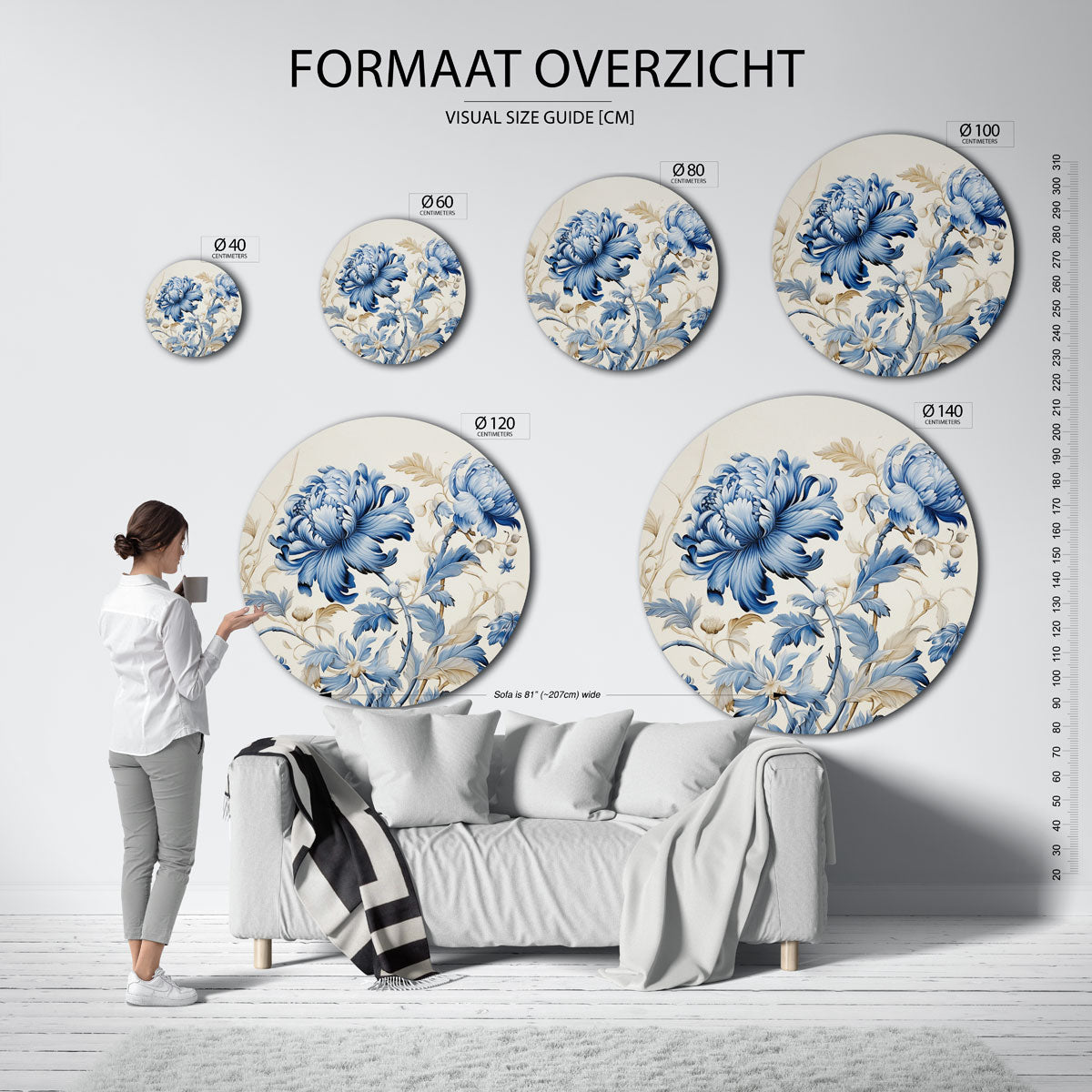 Blauwe bloemen Muurcirkel