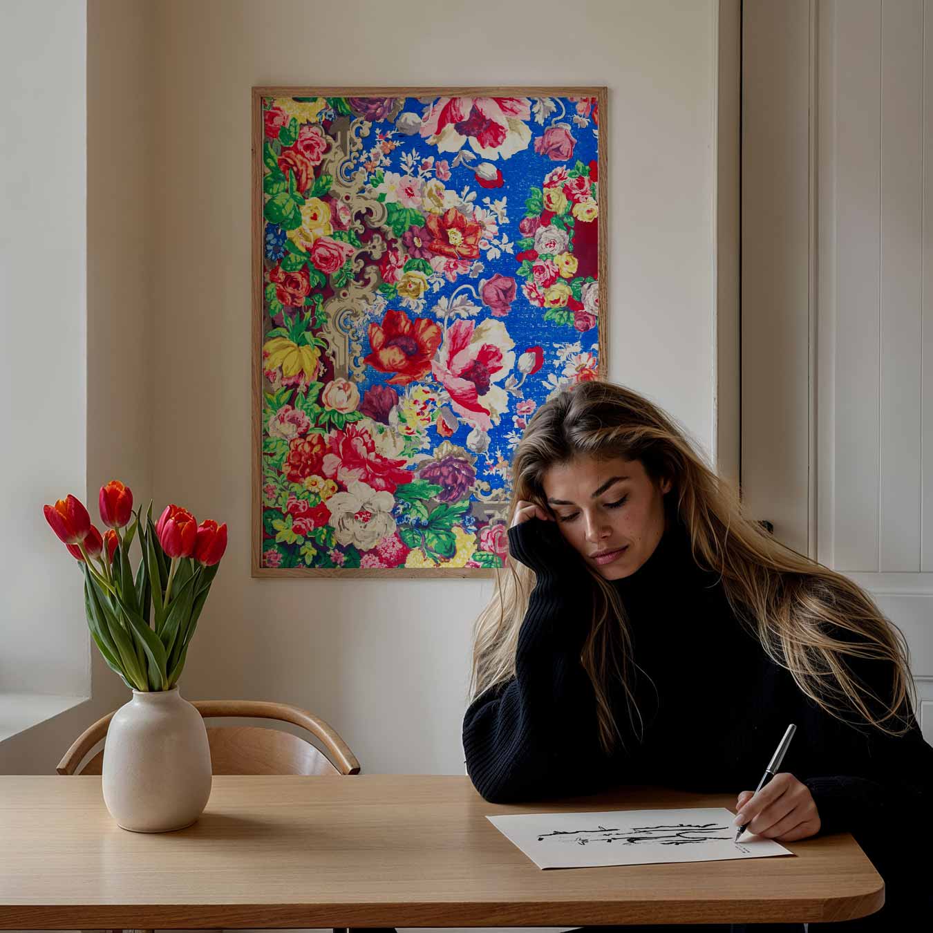 Bloemenpracht op een Hemelsblauwe Achtergrond Poster-WallArtistic