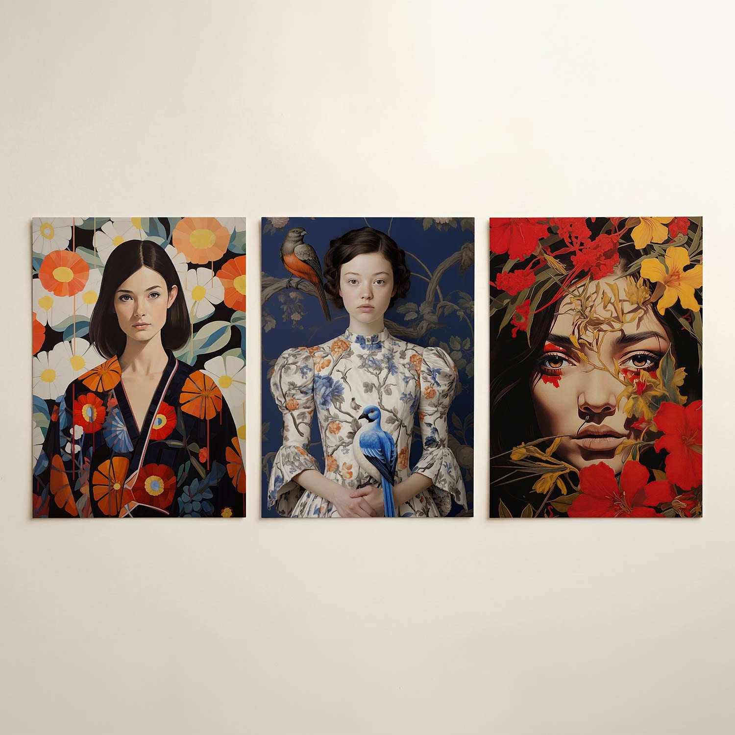 Bloemen en portret Posterset