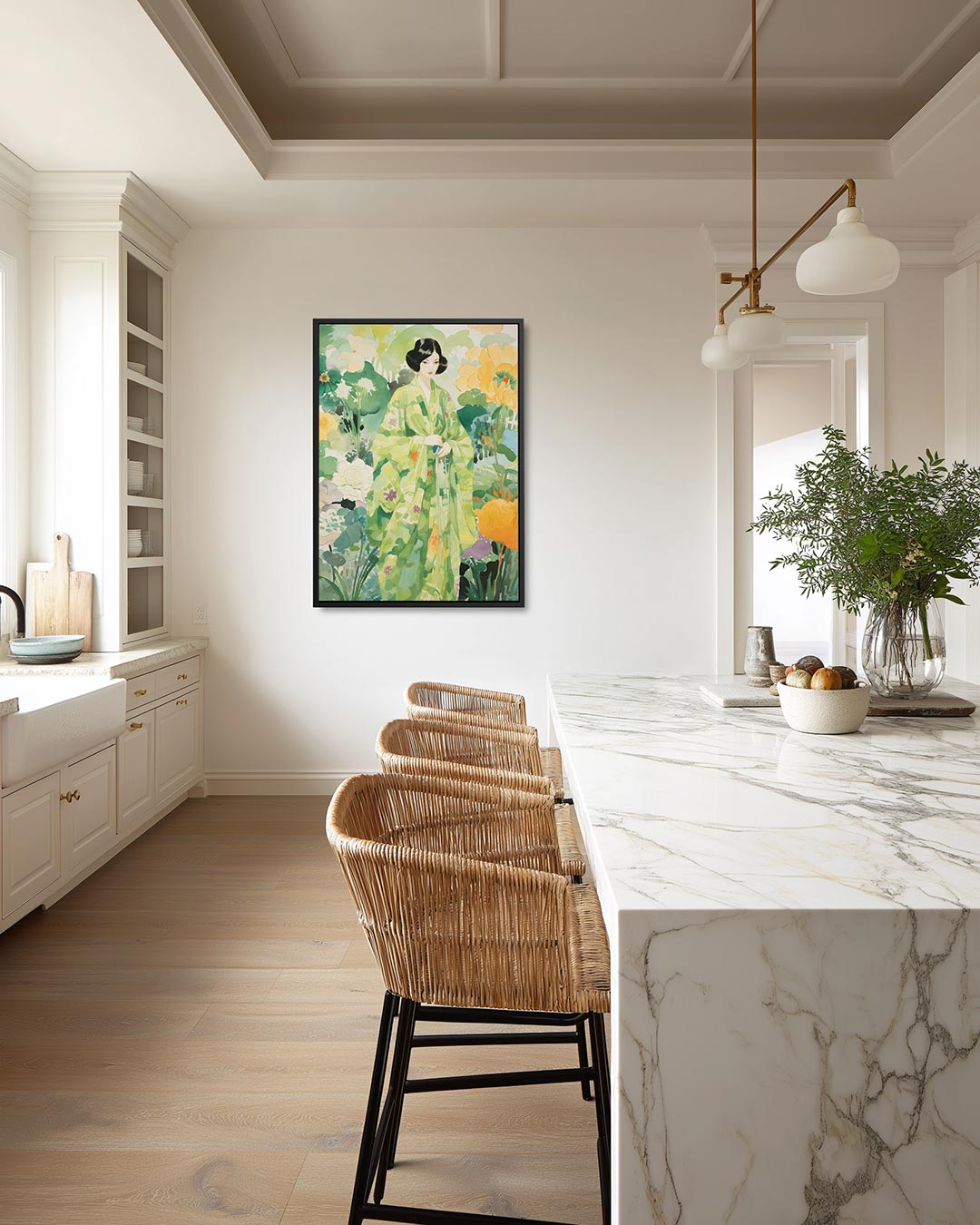 Vrouw in bloemen Kunstwerk