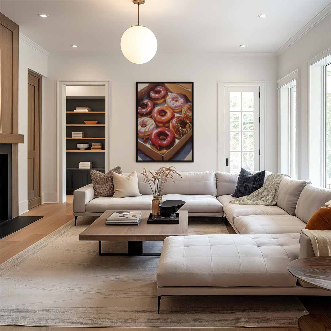 Donut Delight in Kleurrijke Doos Kunstwerk-canvas-dibond-plexiglas-wanddecoratie-WallArtistic