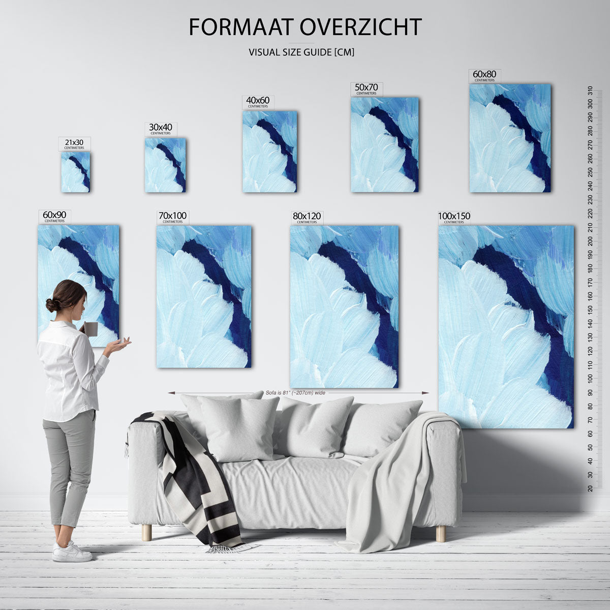 Blauwe penseelstreken Poster