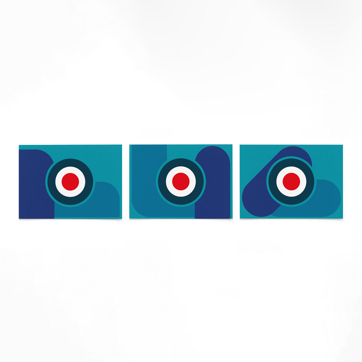 Drie landscape posters met turquoise doelringen als vrijstaande productfoto