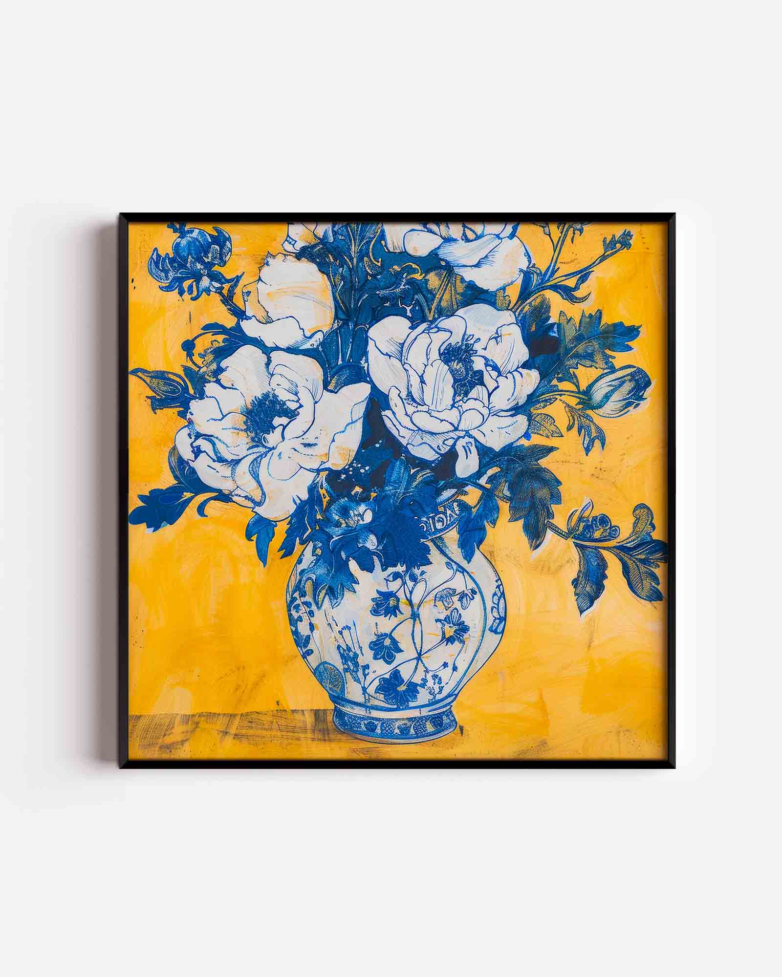 Blauwe bloemen in vaas Poster