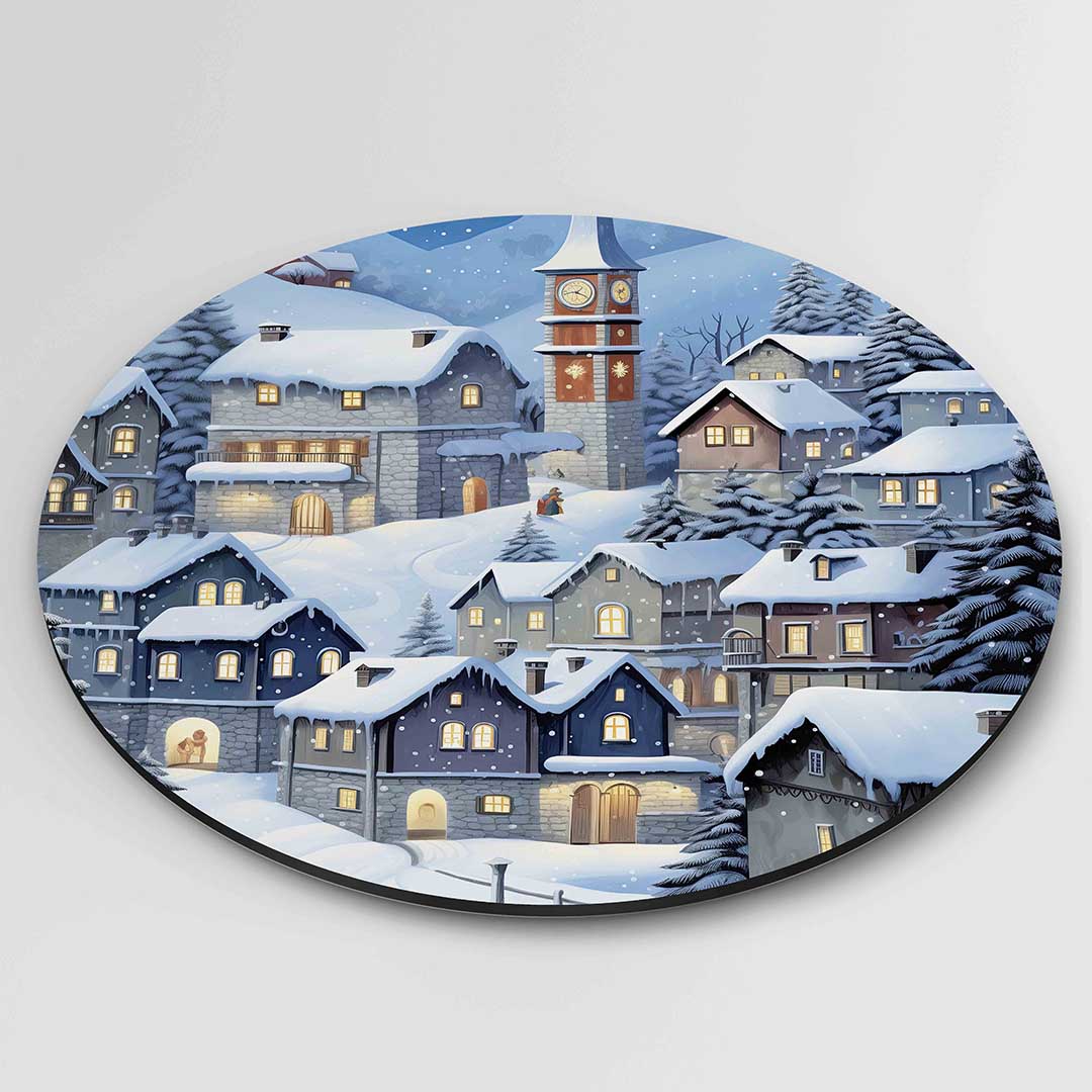 Sneeuwlandschap met huizen Muurcirkel