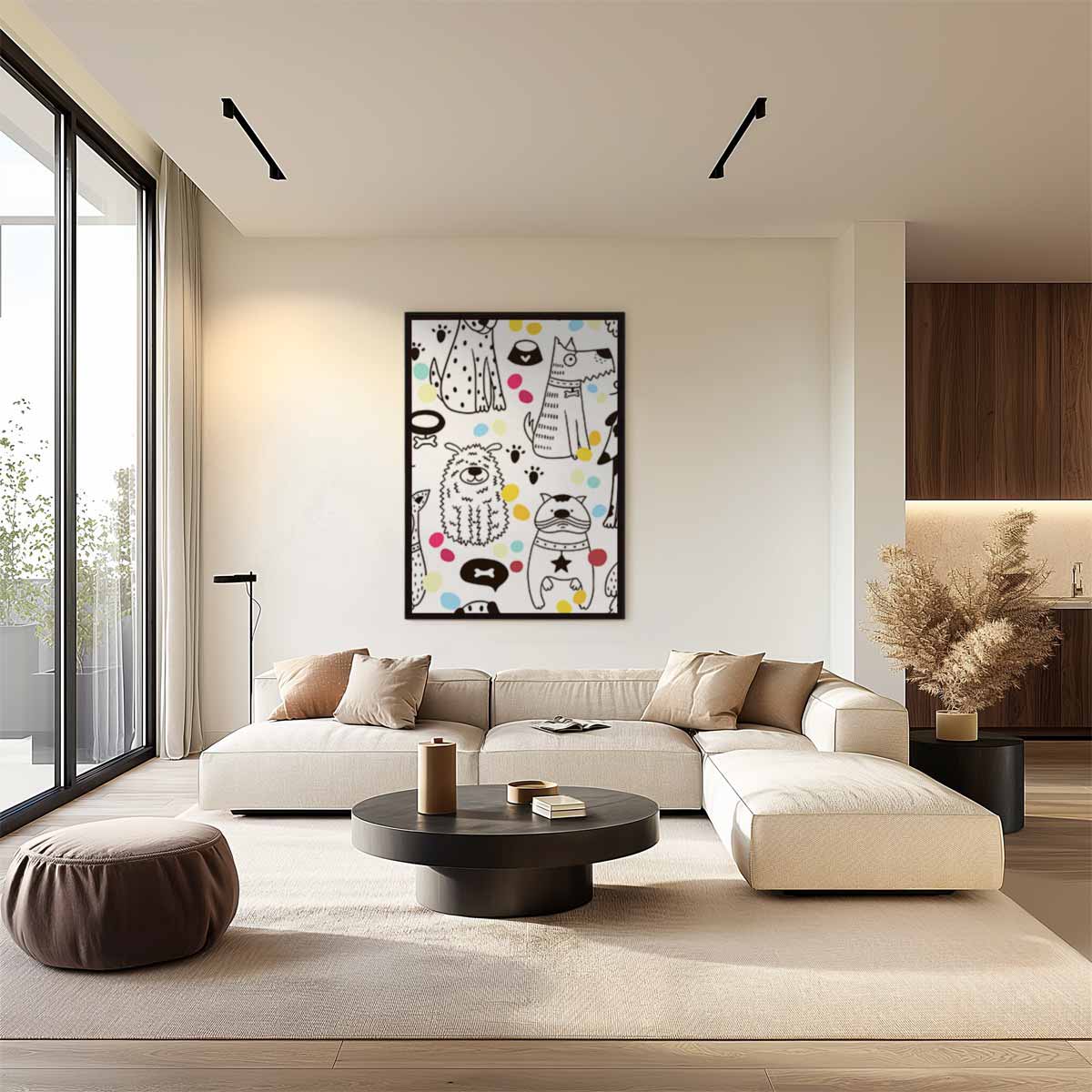 Vrolijke Honden Illustratie Kunstwerk-canvas-dibond-plexiglas-wanddecoratie-WallArtistic