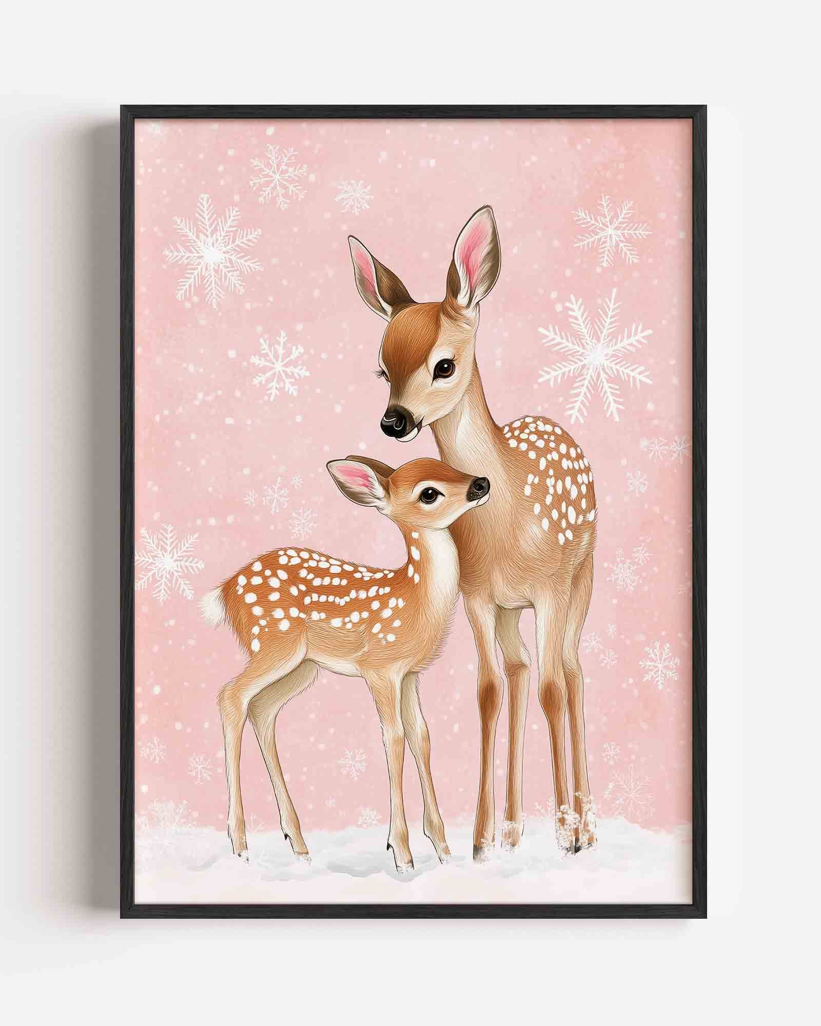 Herten op roze achtergrond Poster