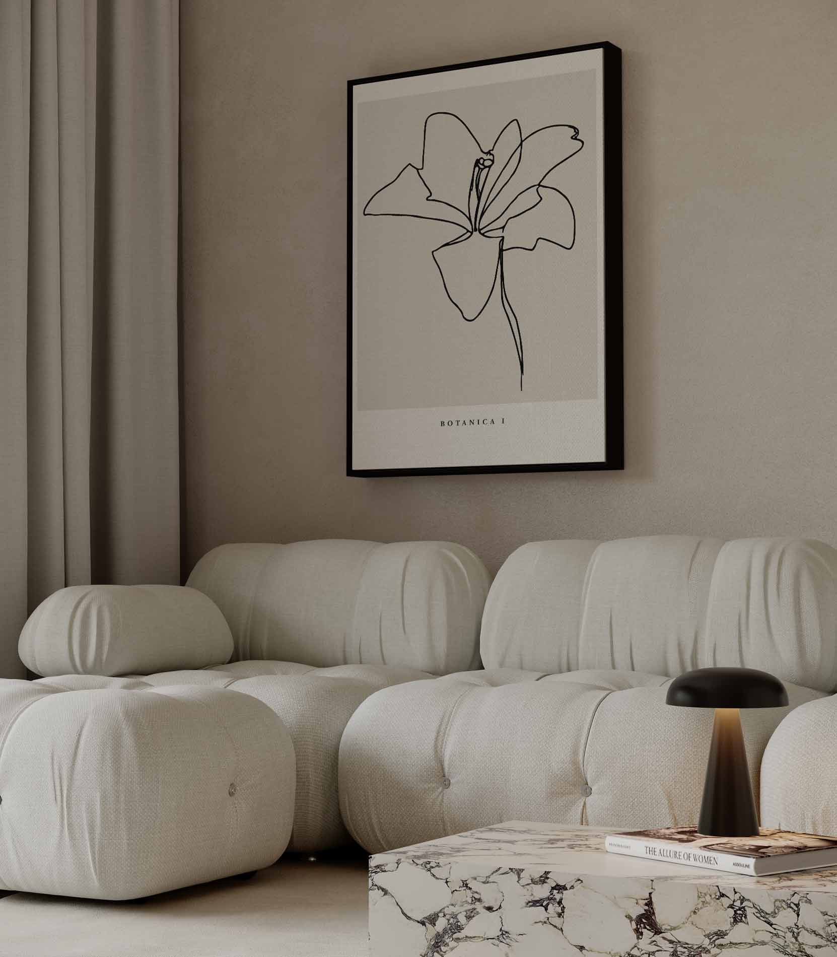 Elegante Bloemenlijntekening Kunstwerk-canvas-dibond-plexiglas-wanddecoratie-WallArtistic