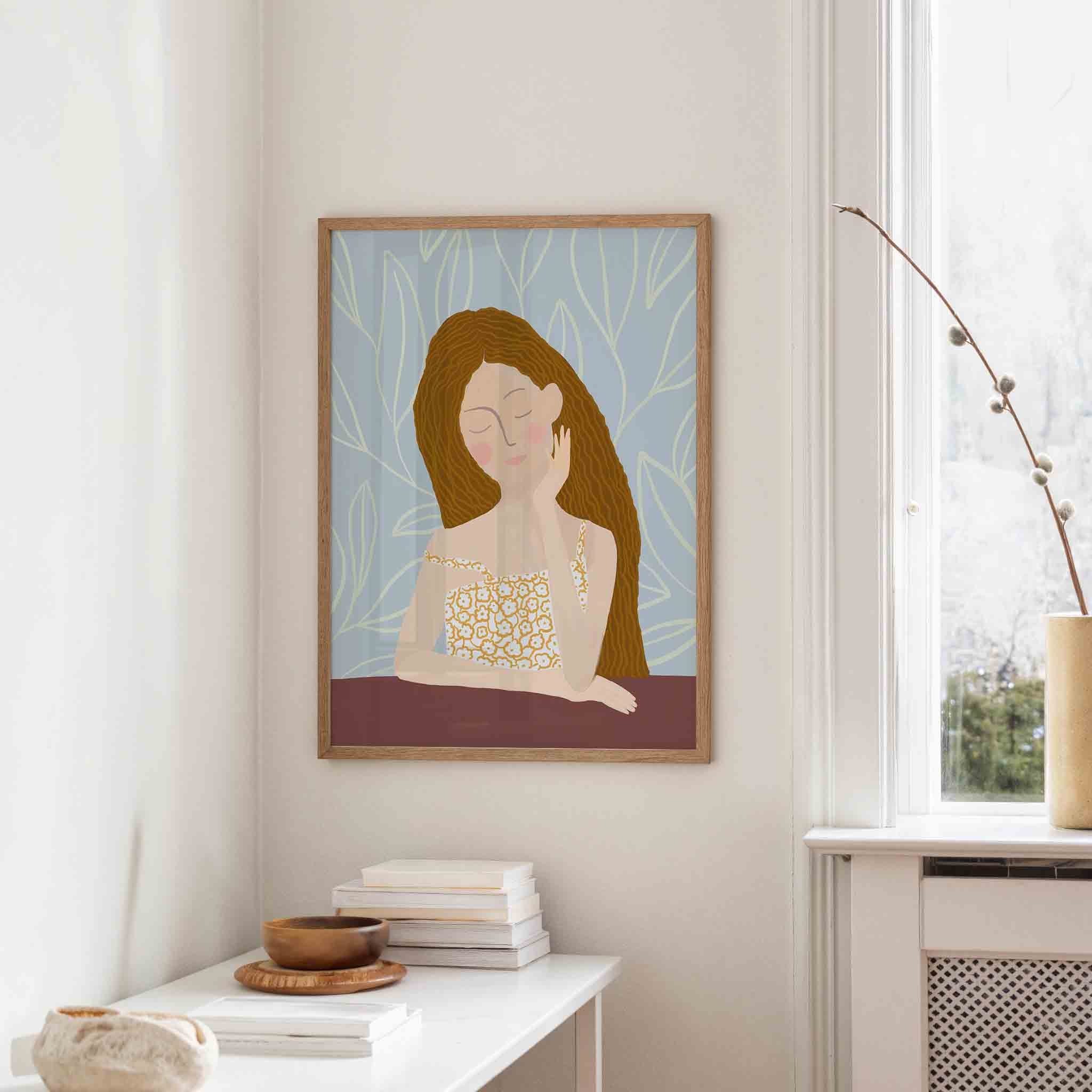 Vrouw met bloemenjurk Poster