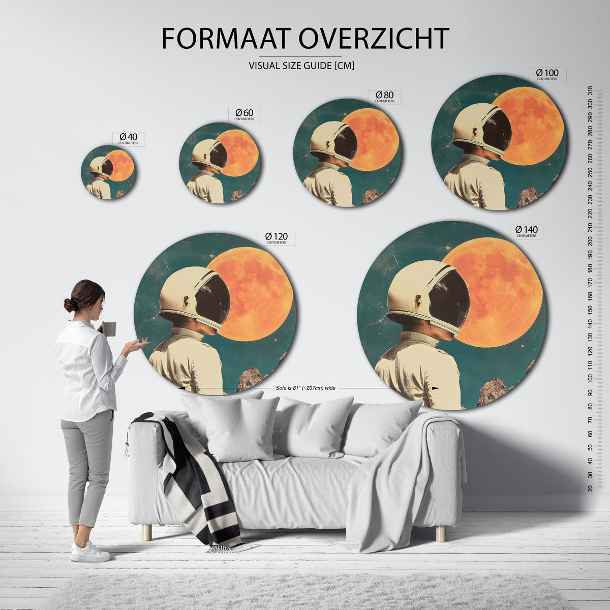Astronaut en maan Muurcirkel