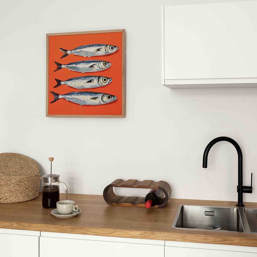 Vier vissen op oranje Poster