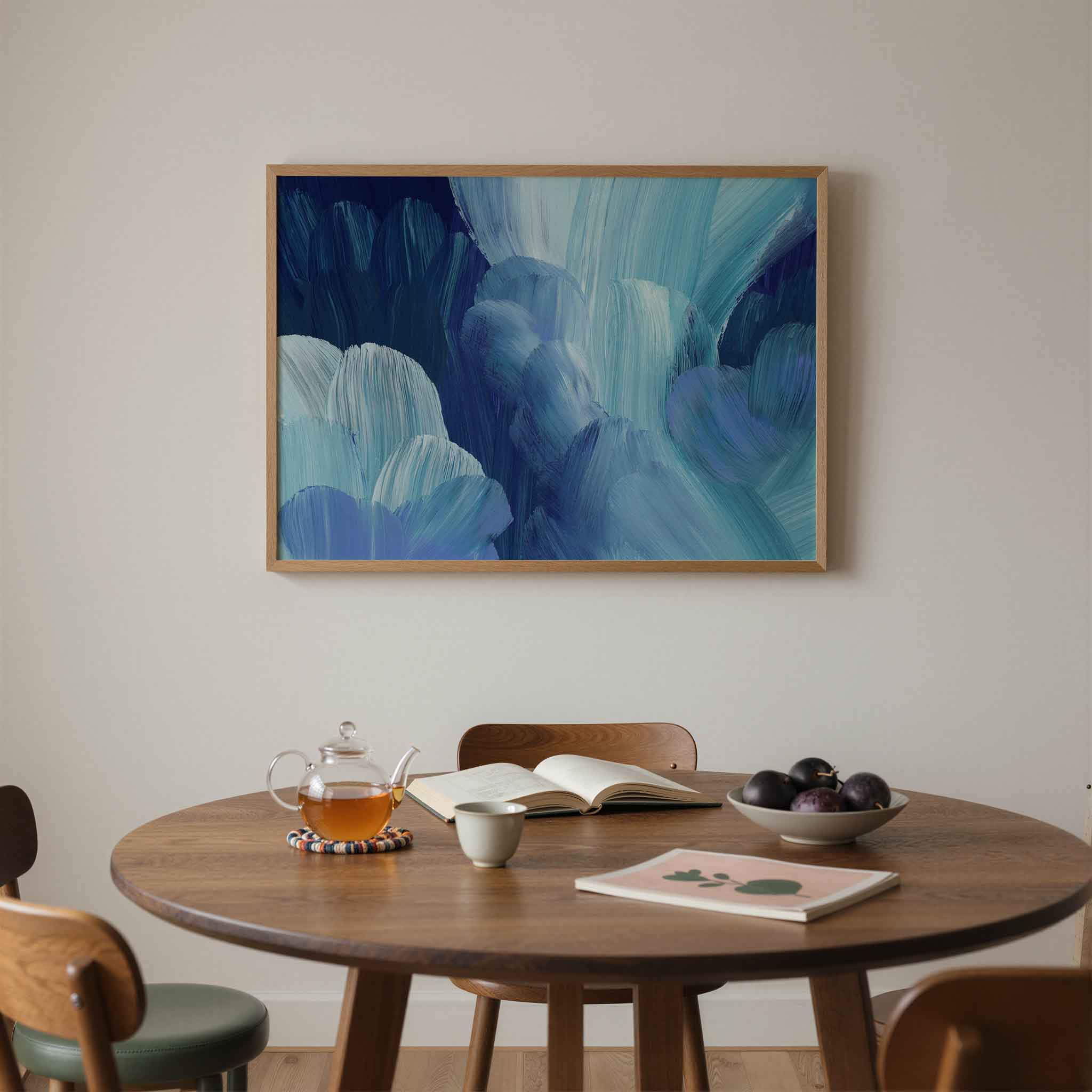 Blauwe penseelstreken Poster