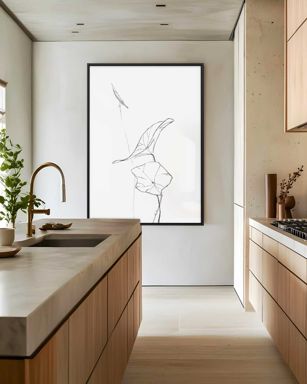 Elegante Lijntekening van Blaadjes Kunstwerk-canvas-dibond-plexiglas-wanddecoratie-WallArtistic