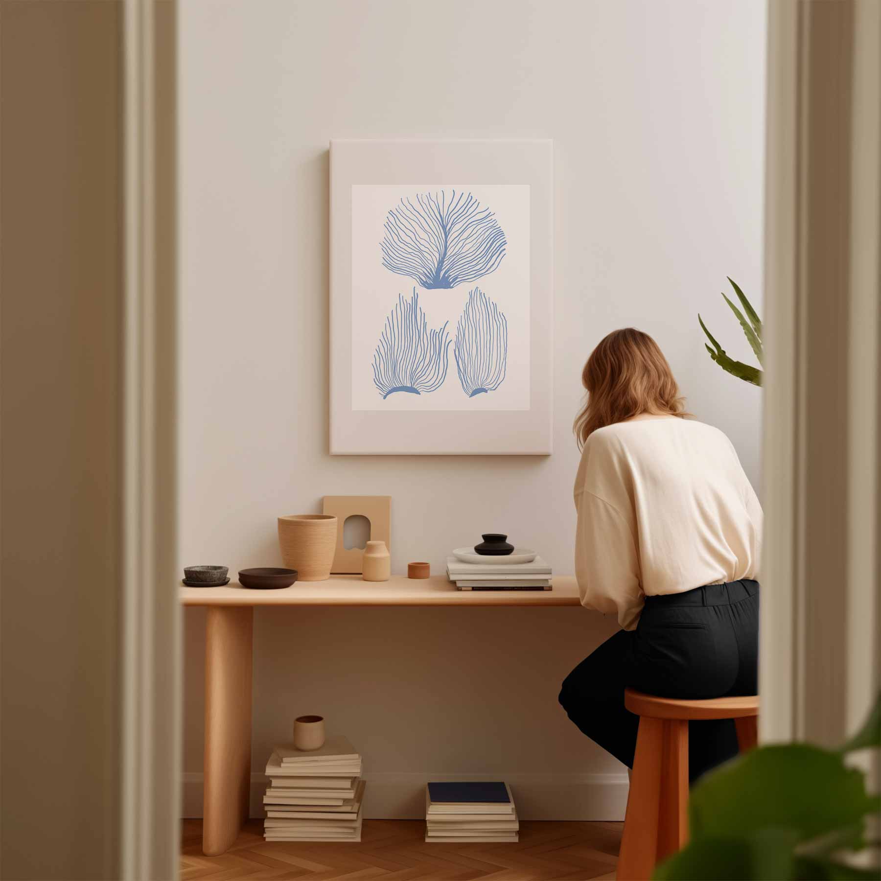 Blauwe Zeeplanten Illustratie Kunstwerk-canvas-dibond-plexiglas-wanddecoratie-WallArtistic