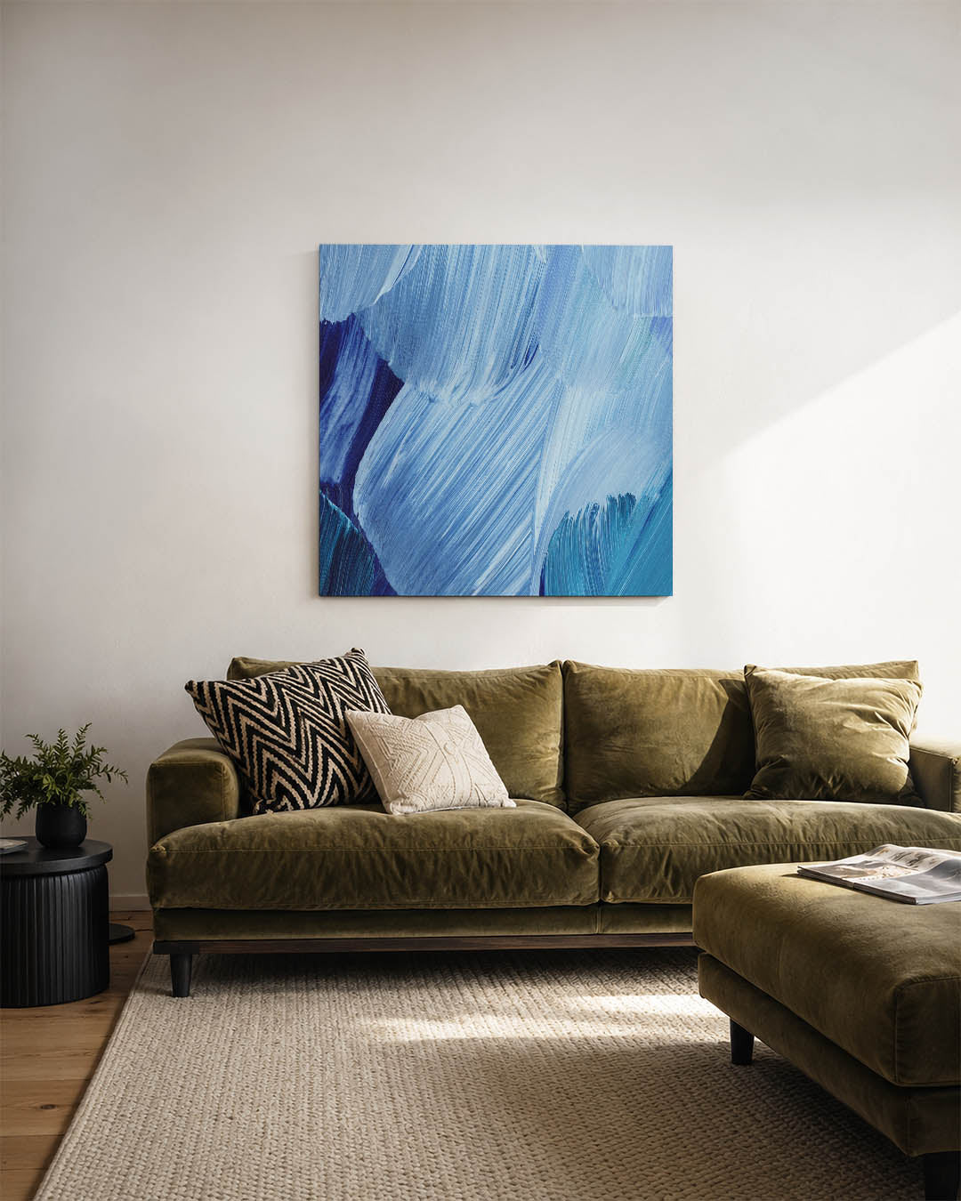 Dynamische blauwe borstels Kunstwerk