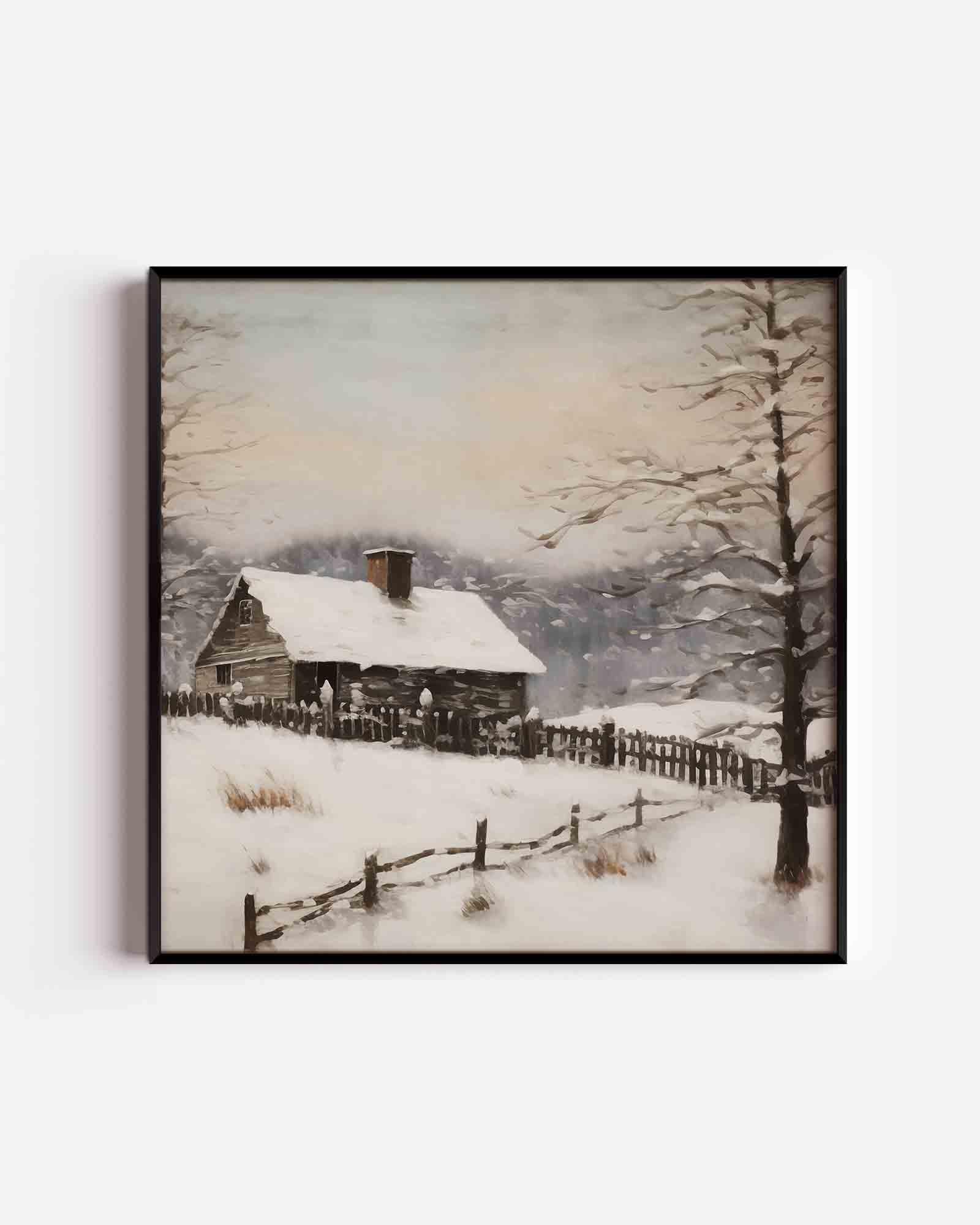 Winterlandschap met huis Poster