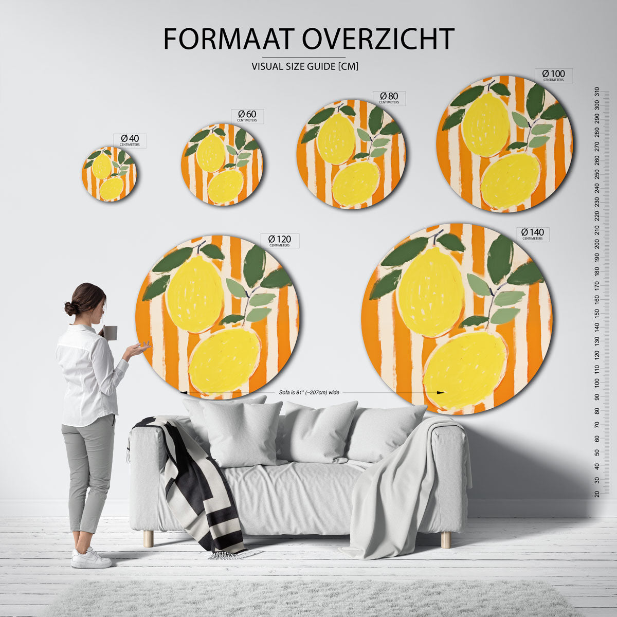 Citroenen op gestreepte achtergrond Muurcirkel