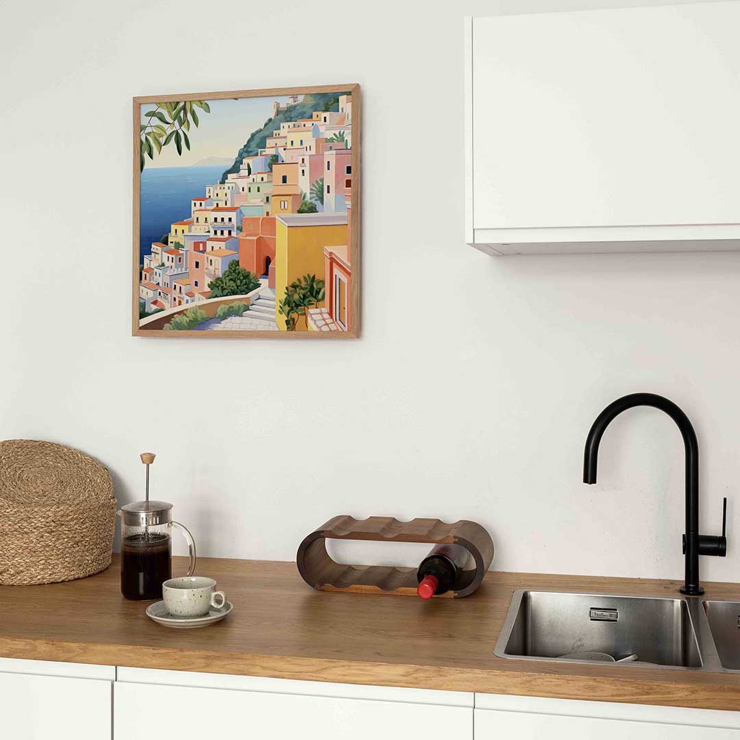 Gekleurde huizen aan zee Poster