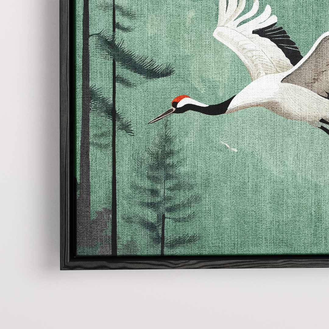 Vliegende Kranen in Berglandschap Kunstwerk