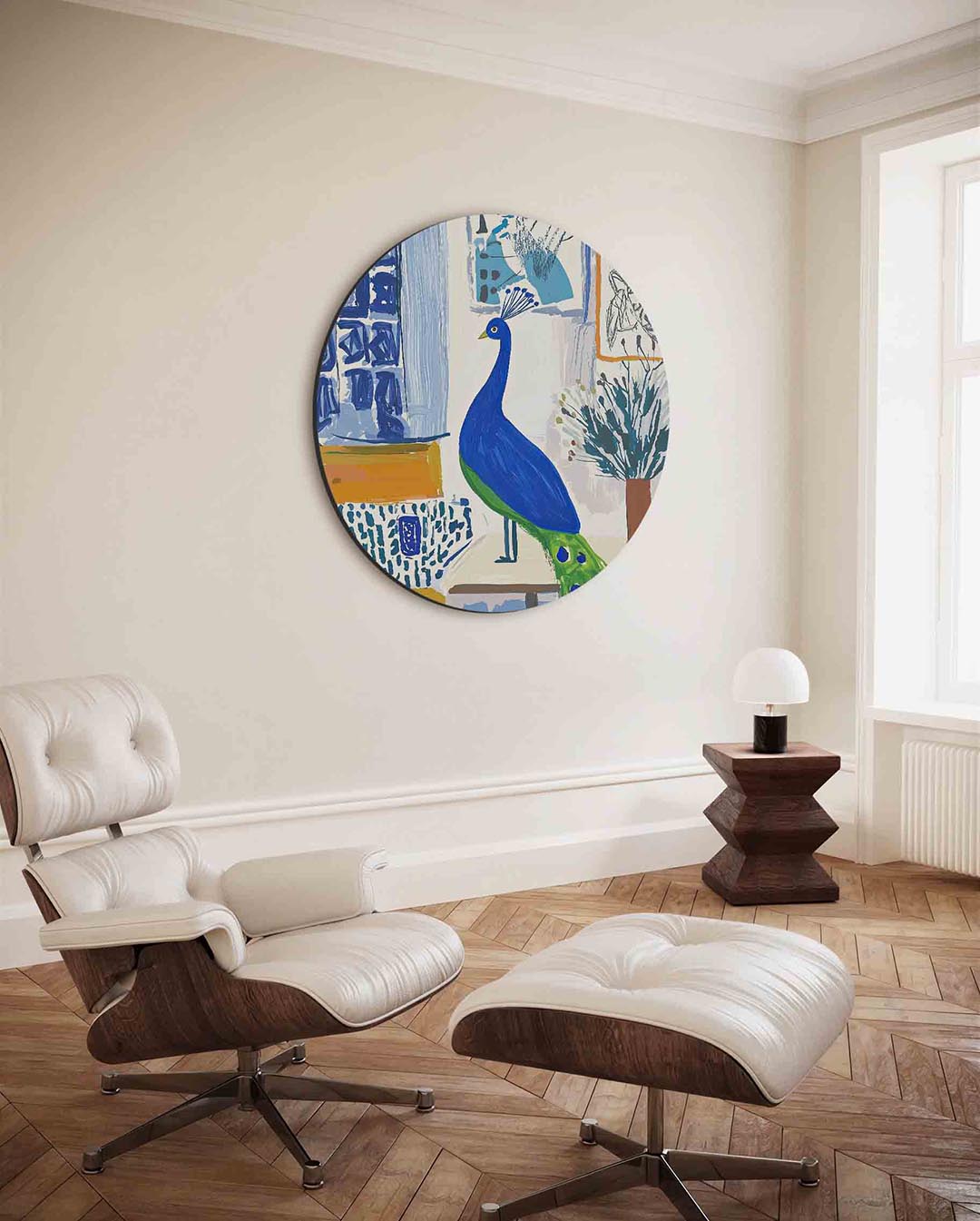 Pauw en abstracte vormen Muurcirkel