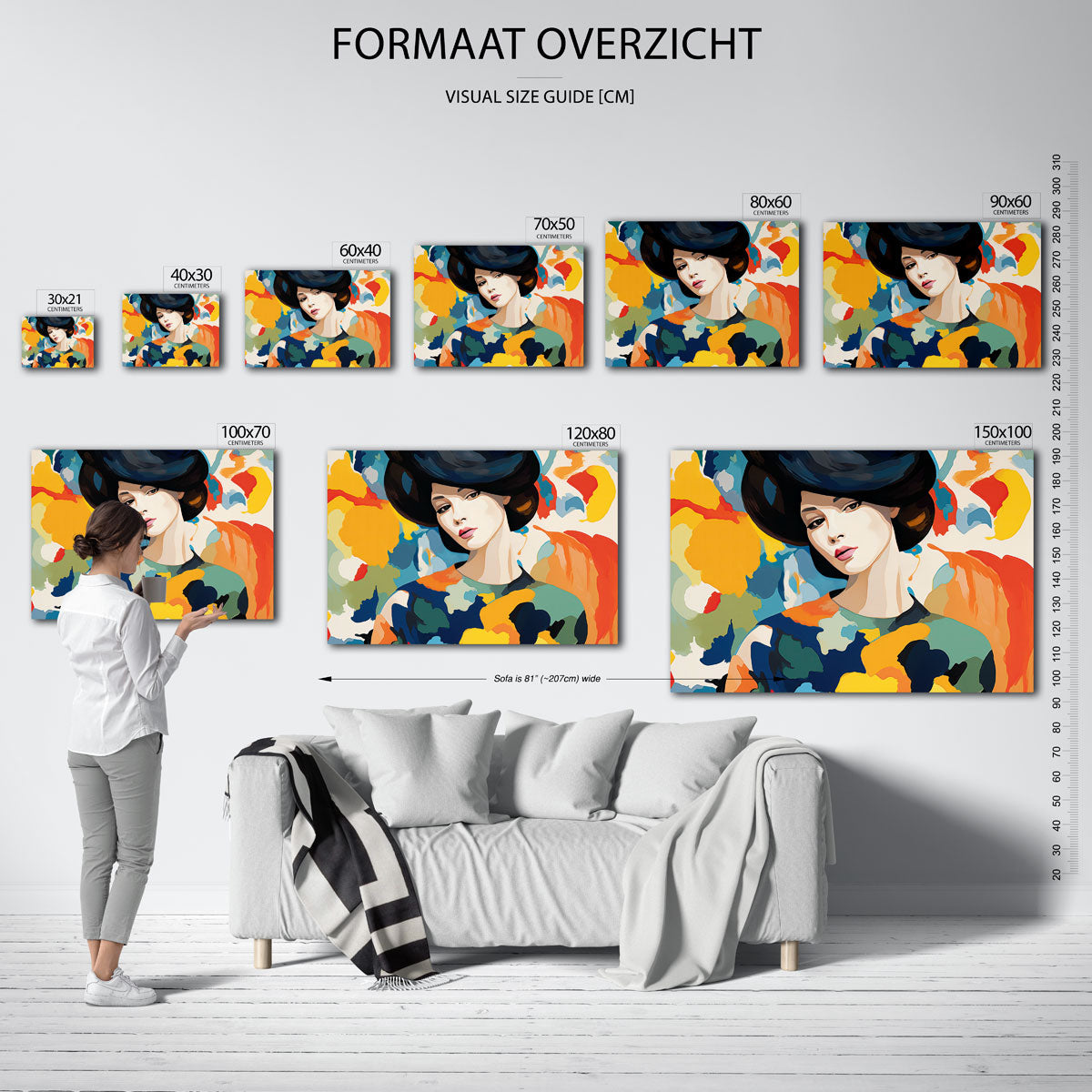 Vrouw met kleurrijke achtergrond Poster