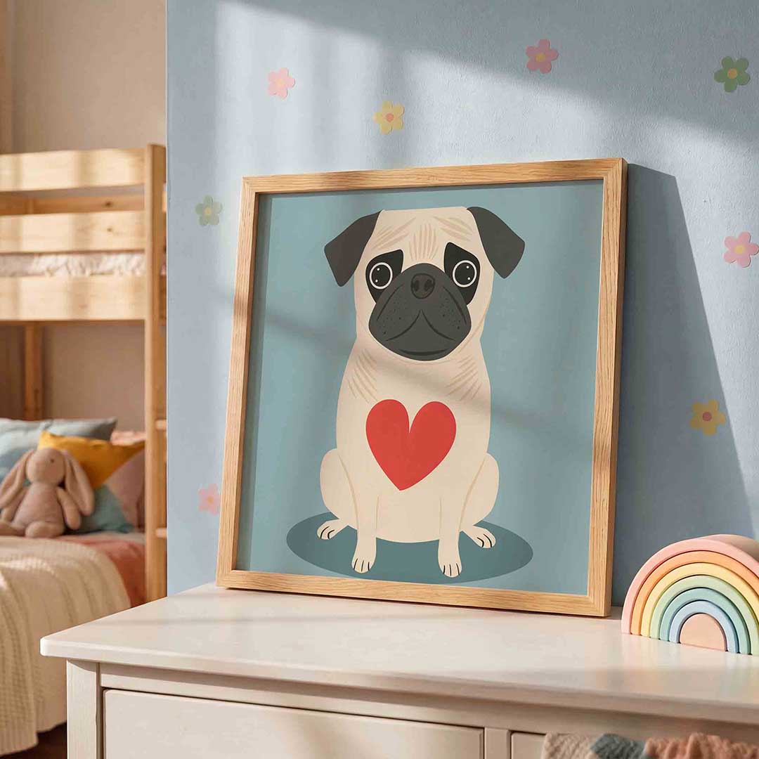Mopshond met hart Poster