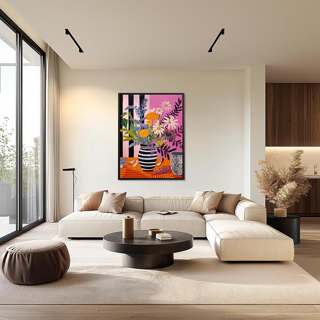 Bloemen in strepenvaas Kunstwerk
