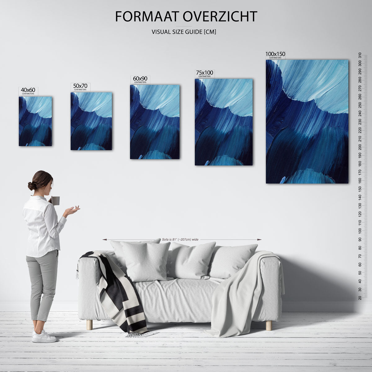 Dynamische blauwe borstels Kunstwerk