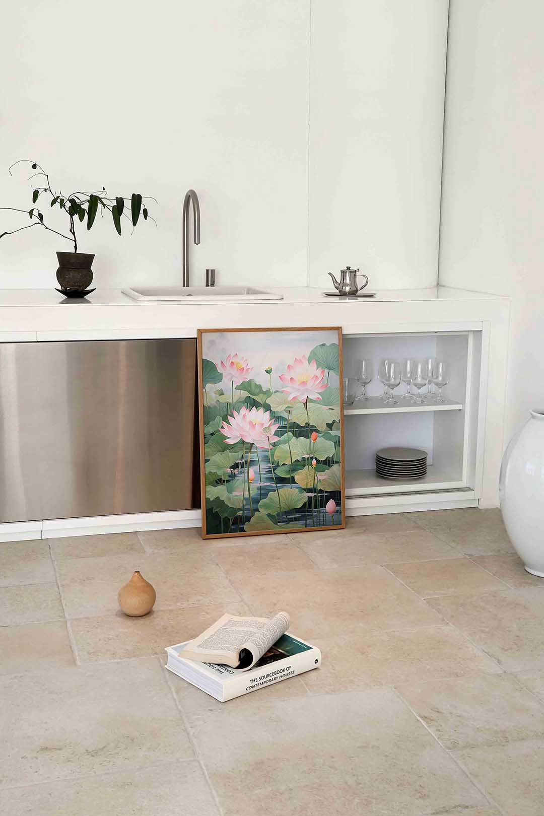 Lotusbloemen en bladeren Poster