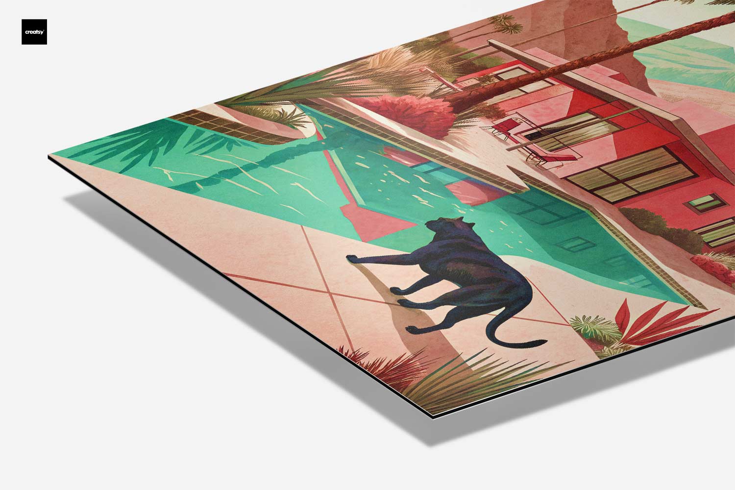 Modern Droomhuis met Zwarte Kat Kunstwerk