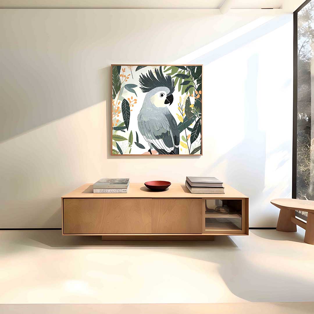 Papegaai en bladeren Poster