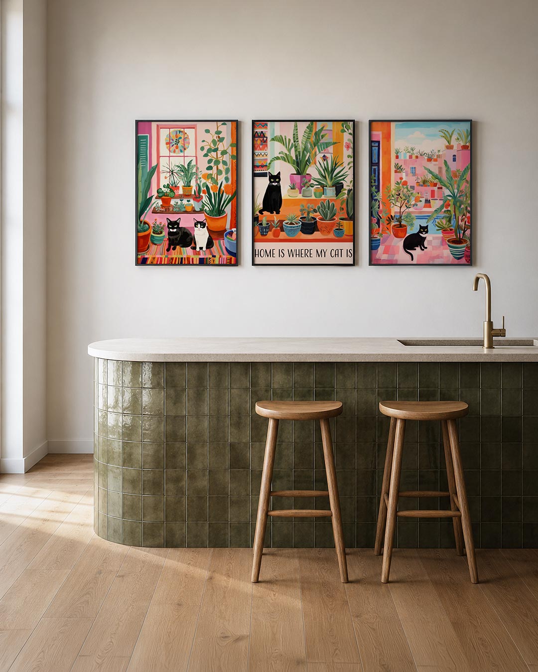 Kleurrijke kattenhoek Posterset