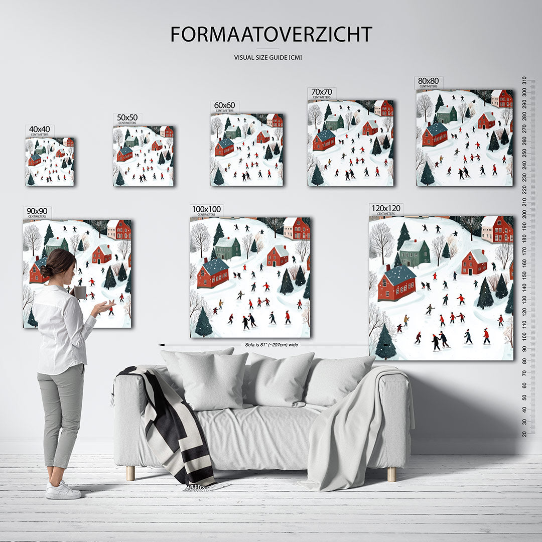 Winterse ijsschaatsers Kunstwerk