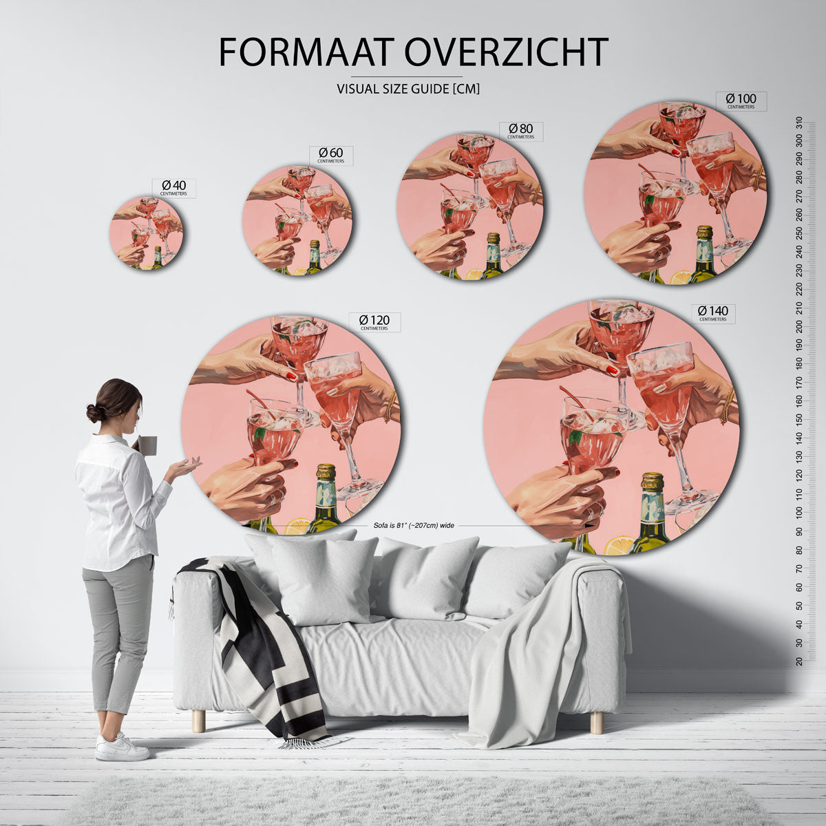 Drie glazen en fles Muurcirkel