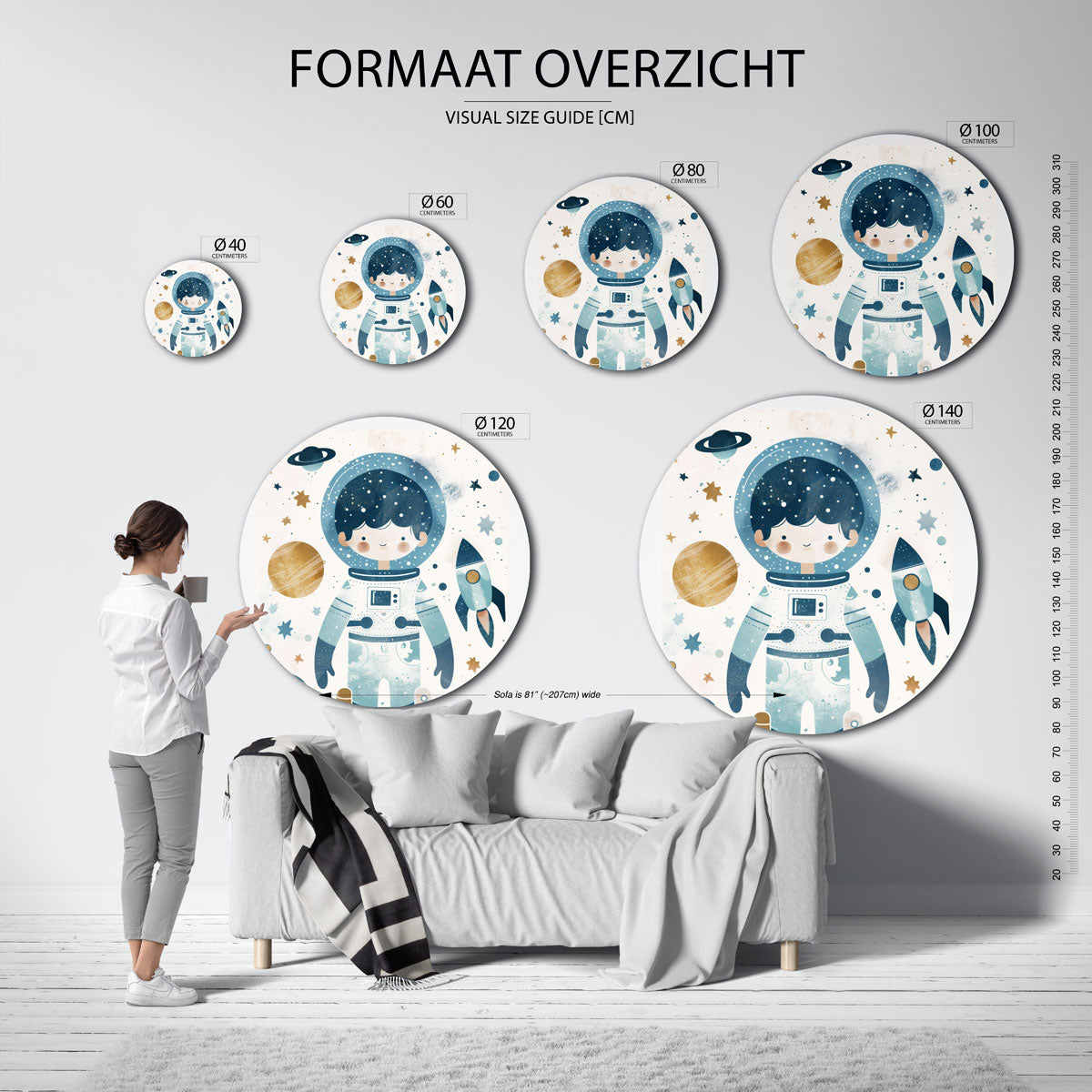 Astronaut en raket Muurcirkel