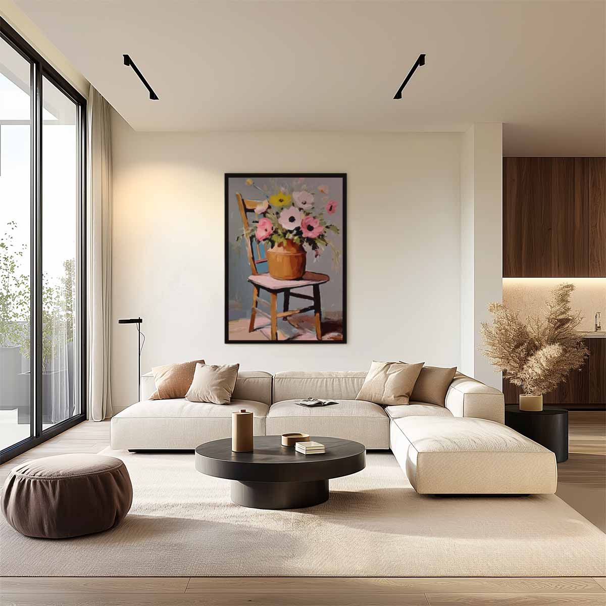 Bloemenpracht op Stoel Kunstwerk-canvas-dibond-plexiglas-wanddecoratie-WallArtistic