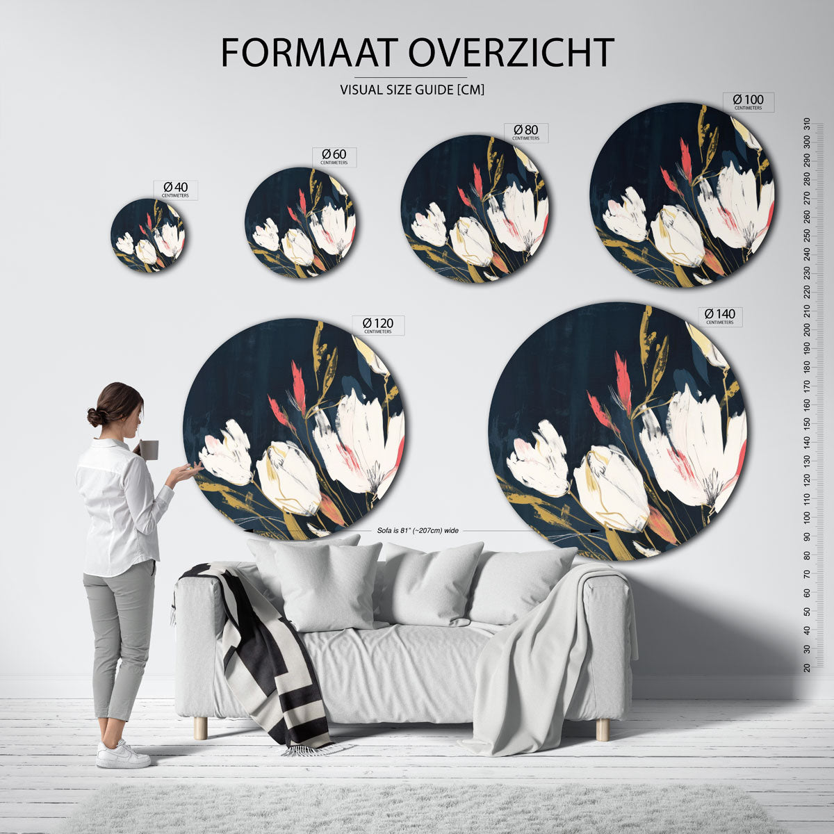 Witte bloemen op donkere achtergrond Muurcirkel