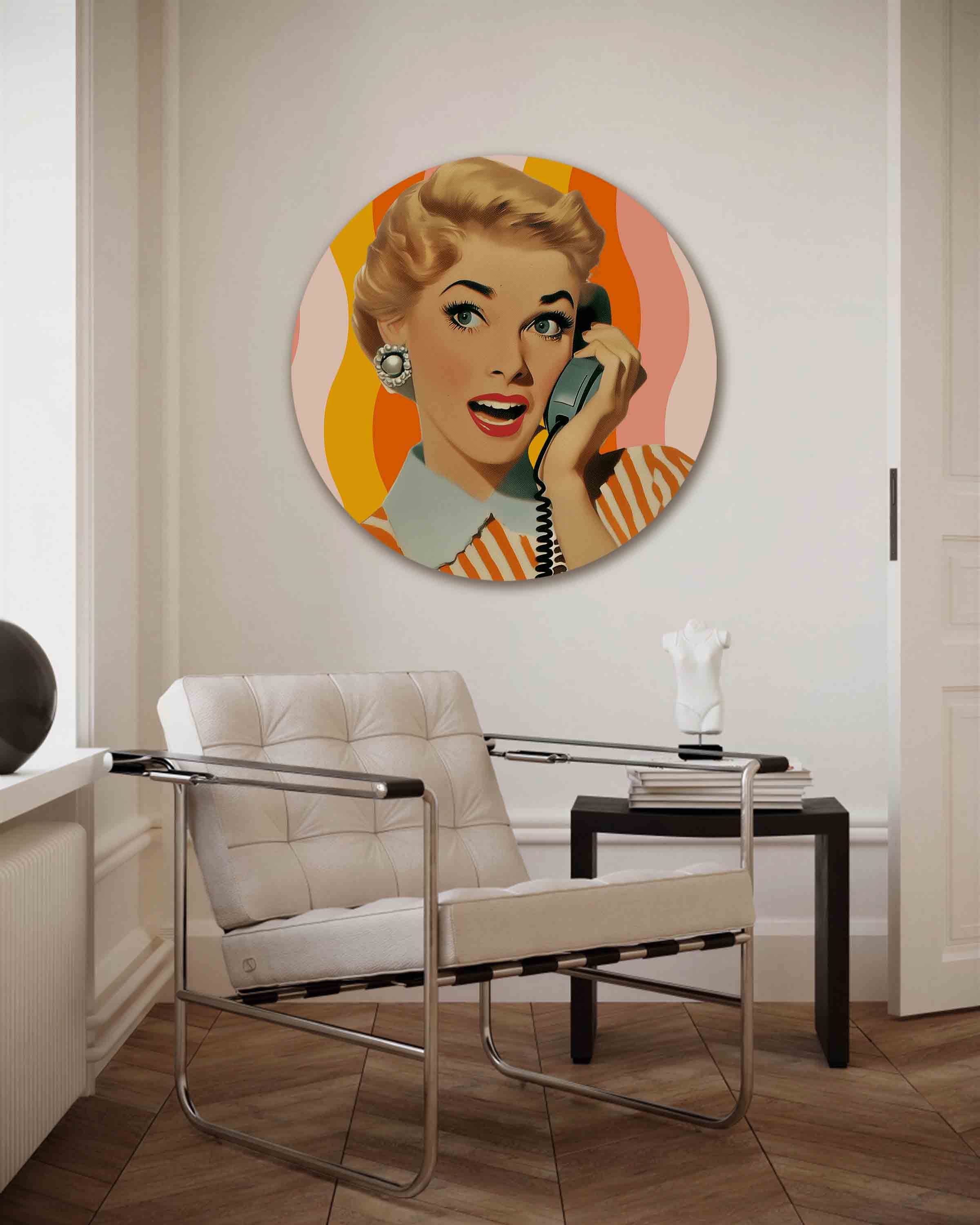 Vrouw met telefoon Muurcirkel