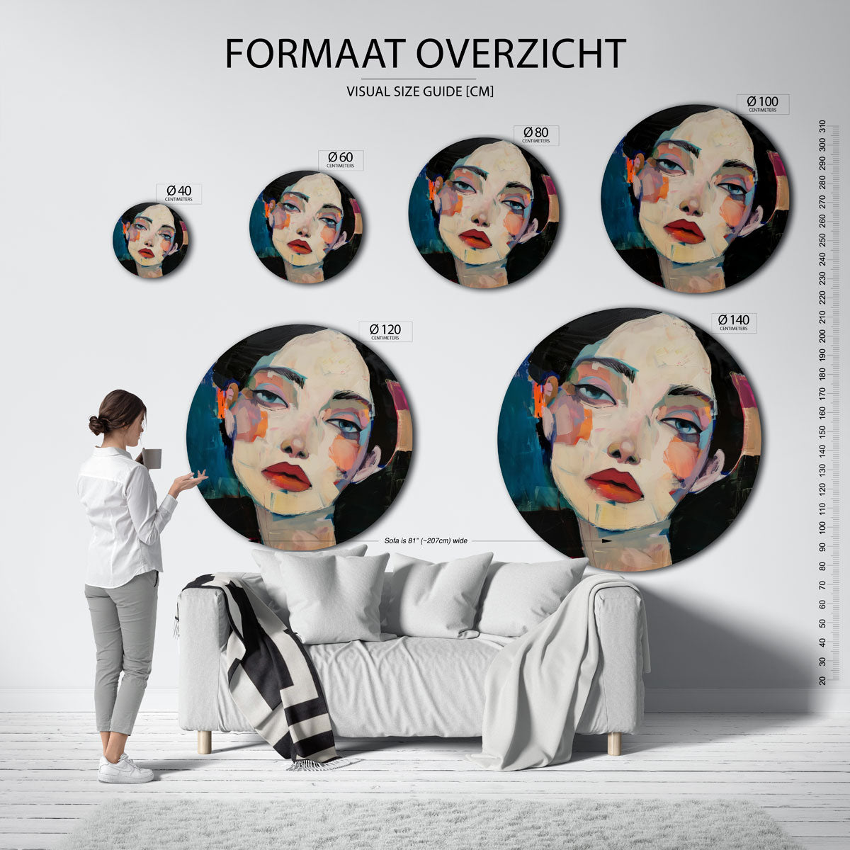 Portret met kleurrijke accenten Muurcirkel