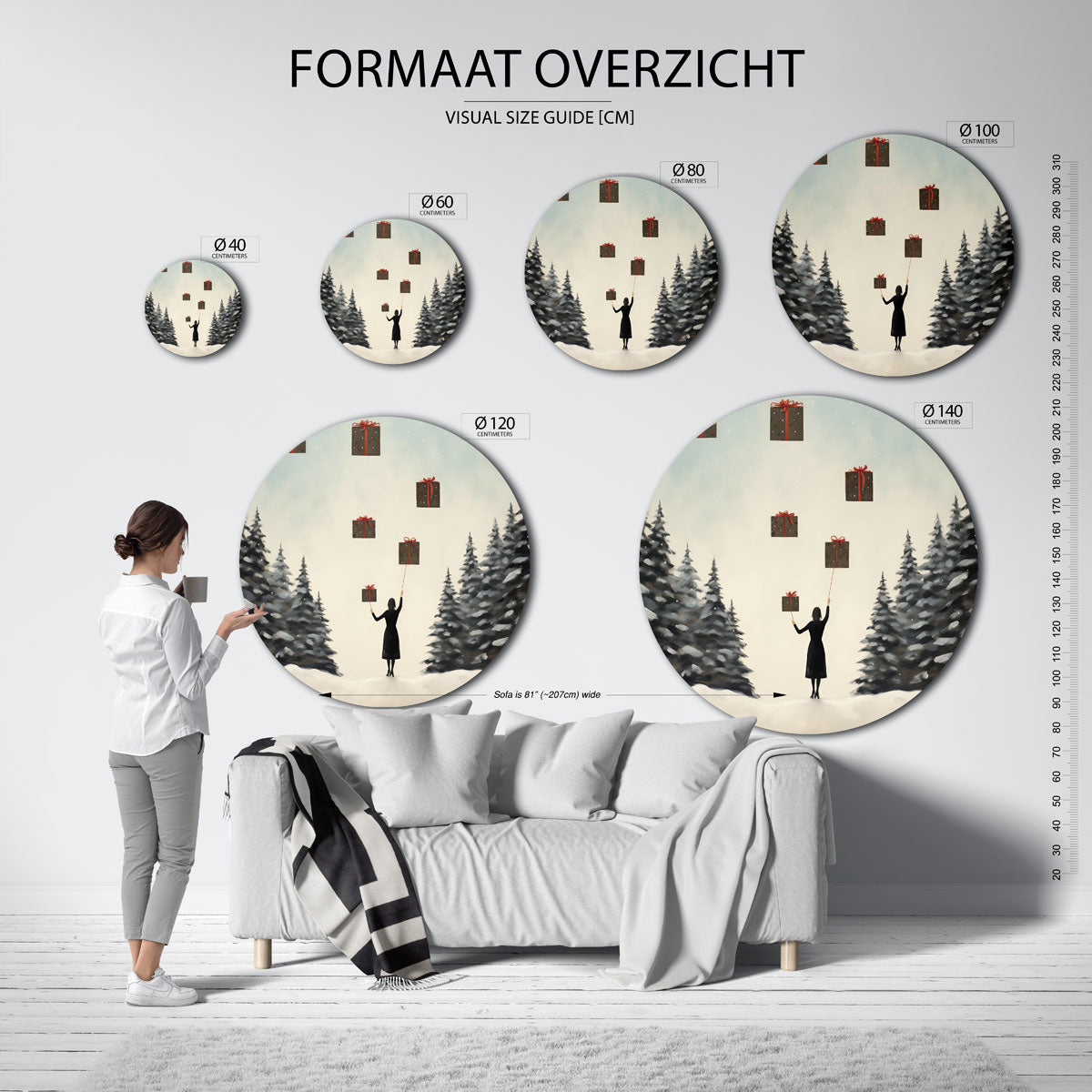 Vrouw met cadeaus Muurcirkel