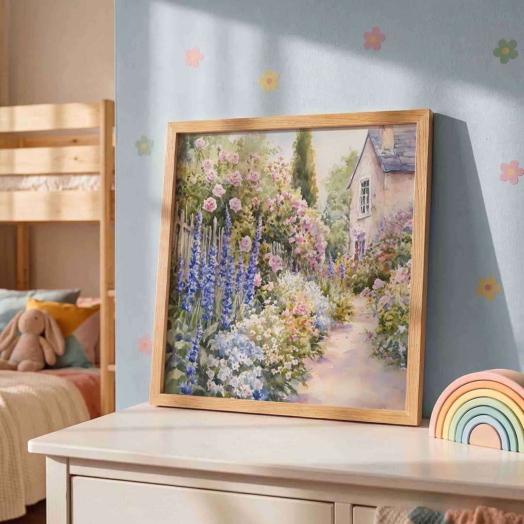 Bloementuin en huis Poster