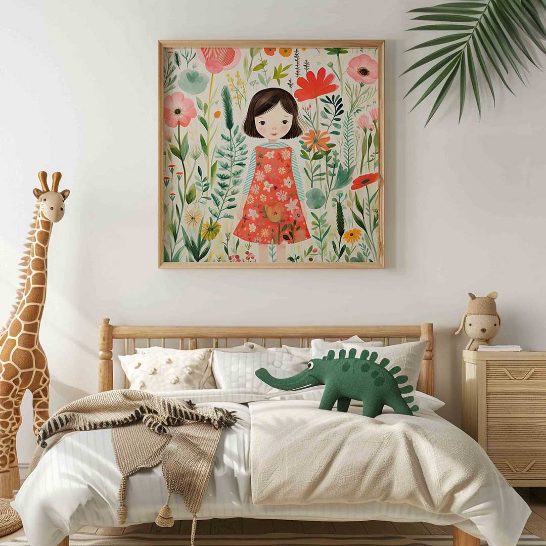 Meisje tussen bloemen Poster