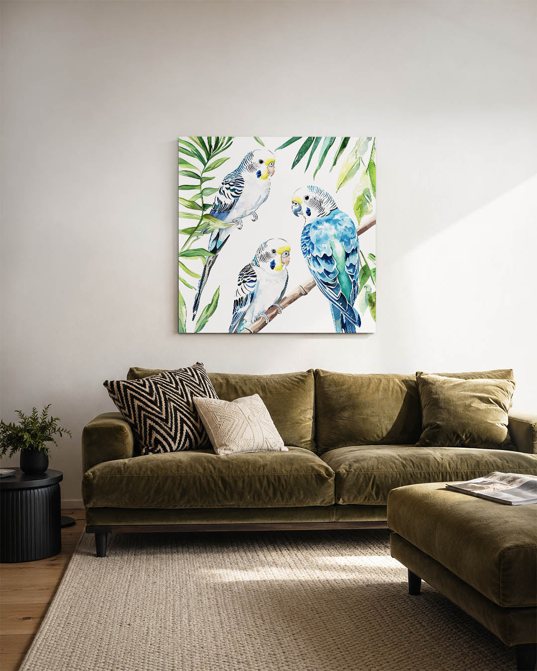 Papegaaien en bladeren Kunstwerk
