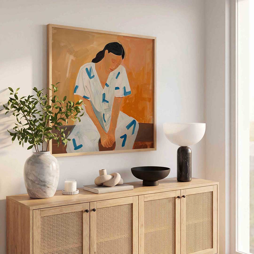Vrouw in witte kleding Poster