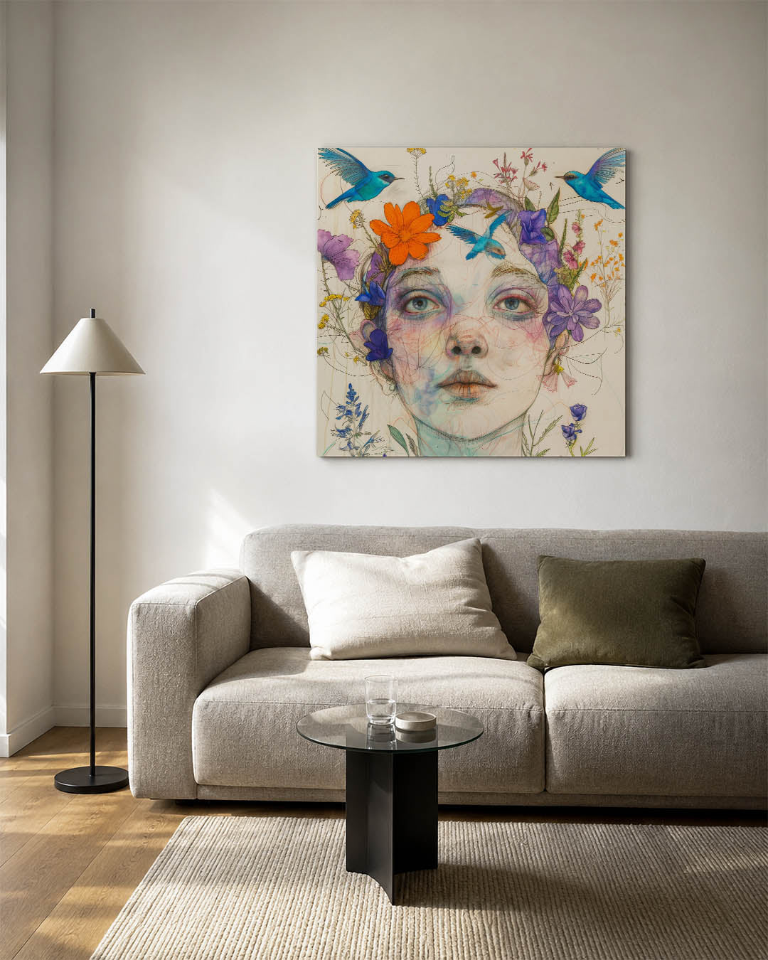 Dromerige bloemenportret Kunstwerk