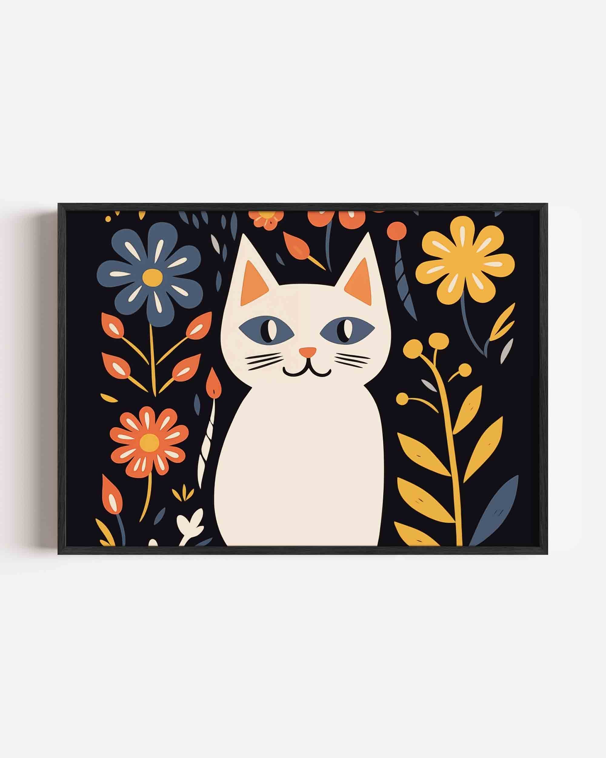 Kat met bloemen Poster